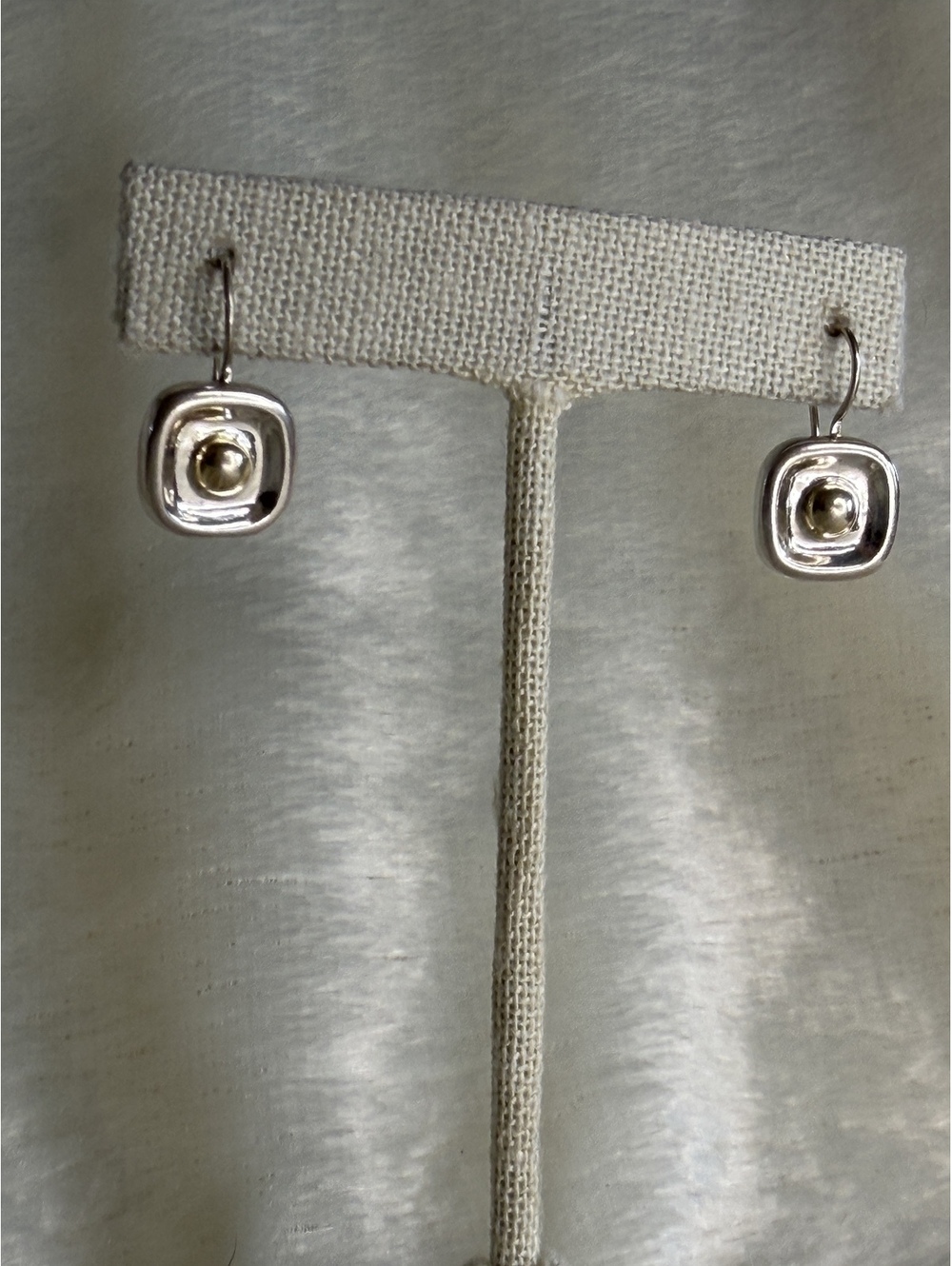 Retired Silpada W0326 Sterling Silver Square Brass Dot Dangle Hook Earrings Vtg